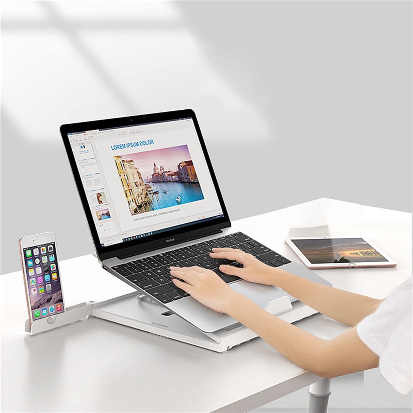Laptop Stand Laptop Stand Of Notebook Support PC Przenośny tabletek na laptopie wspornika telefonicznego Stojak na Komputer (Color : White normal)