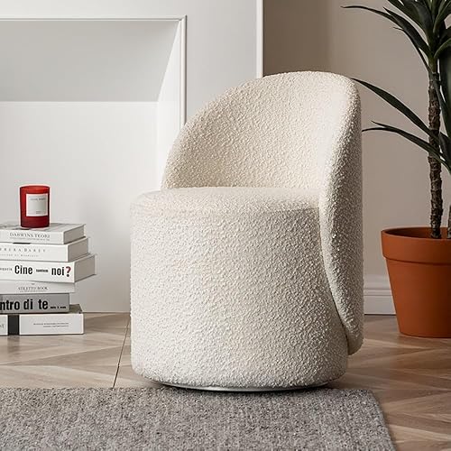 homary Boucle Round Back Swivel Vanity Stool – Modern Beige Upholstered Makeup Chair with Foam Cushion, 360° Rotation, Compact Accent Chair for Bedroom, Dorm, or Dressing Table