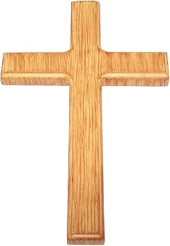 Holy Land Market Resin Cross - Olive Wood Tone - Very Smooth Wall Cross 7.6 Inches