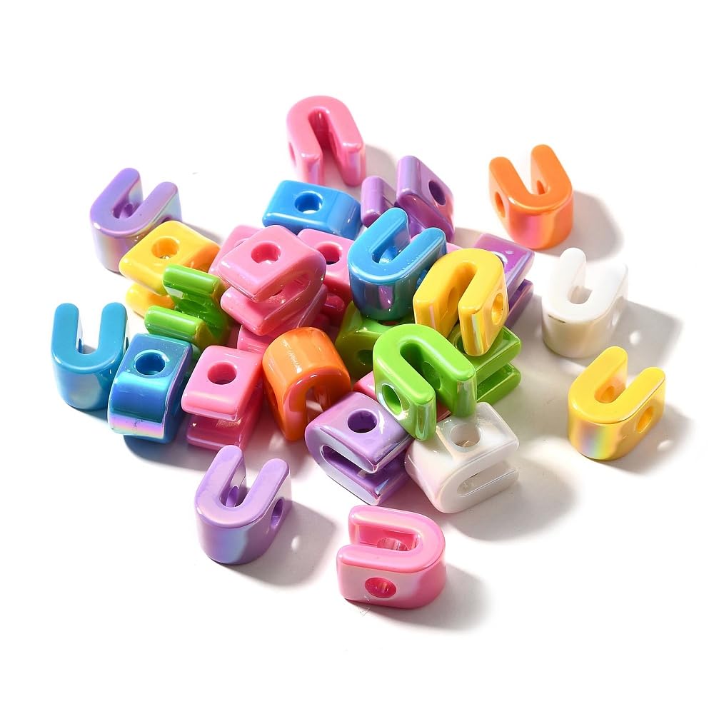 DanLingJewelry 40Pcs Random Rainbow Large Letter U Acrylic Beads AB Colour Iridescent Alphabet Keychain Beads for Bracelets Necklaces Jewellery Making — image 1
