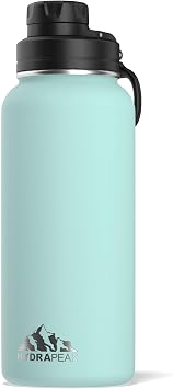 Hydrapeak 32oz Insulated Water Bottle with Chag Lid, Reusable Leak Proof Stainless Steel Water Bottle, Double Wall Vacuum Insulated, Cold 24 Hours, Hot for 12 Hours Aqua