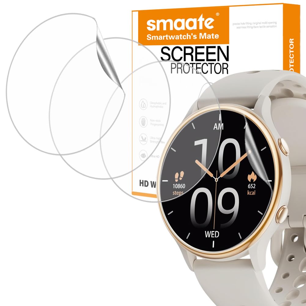 smaate Compatible with KEEPONFIT K53 1.27” Round, Soft Smart Watch Screen Protector, TPU, 6-pack, Full Coverage, Bubble Self-healing, with Non-slip Pad Sticker