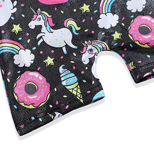 Image of HOZIY Gymnastics Leotards for Girls with Shorts Toddlers Biketards Rainbow Unicorn Dinosaur Mermaid Leopard Flower Galaxy