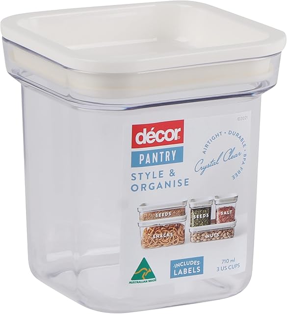 Décor Pantry Style & Organise Food Storage Container | BPA Free, Clear/White, 710ml 260200-004
