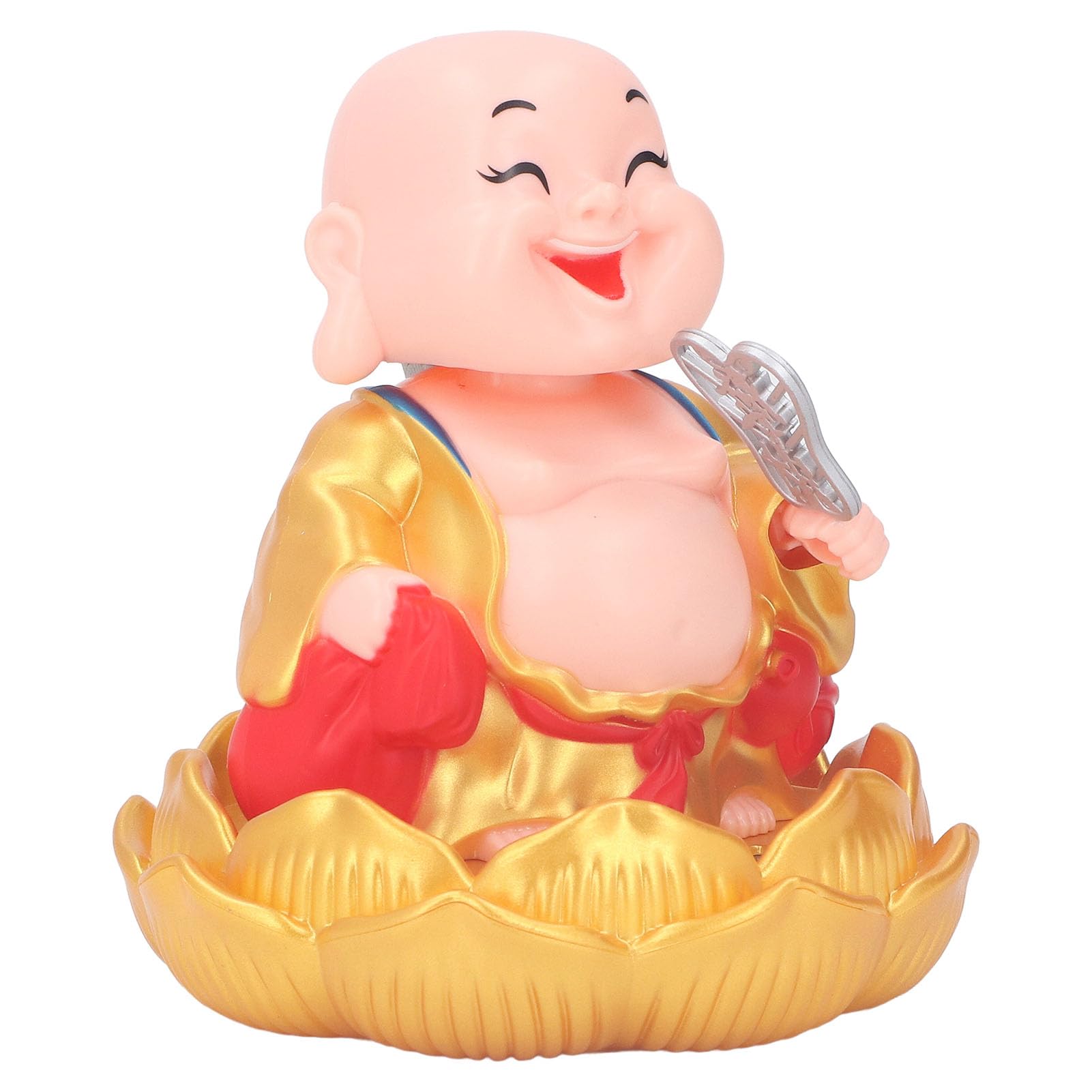VINGVO Solar Powered Car Dashboard Buddha Toy, Automatic Lifelike Laughing Solar Buddha Statue Toy Lucky Decoration for Desktop (Golden)