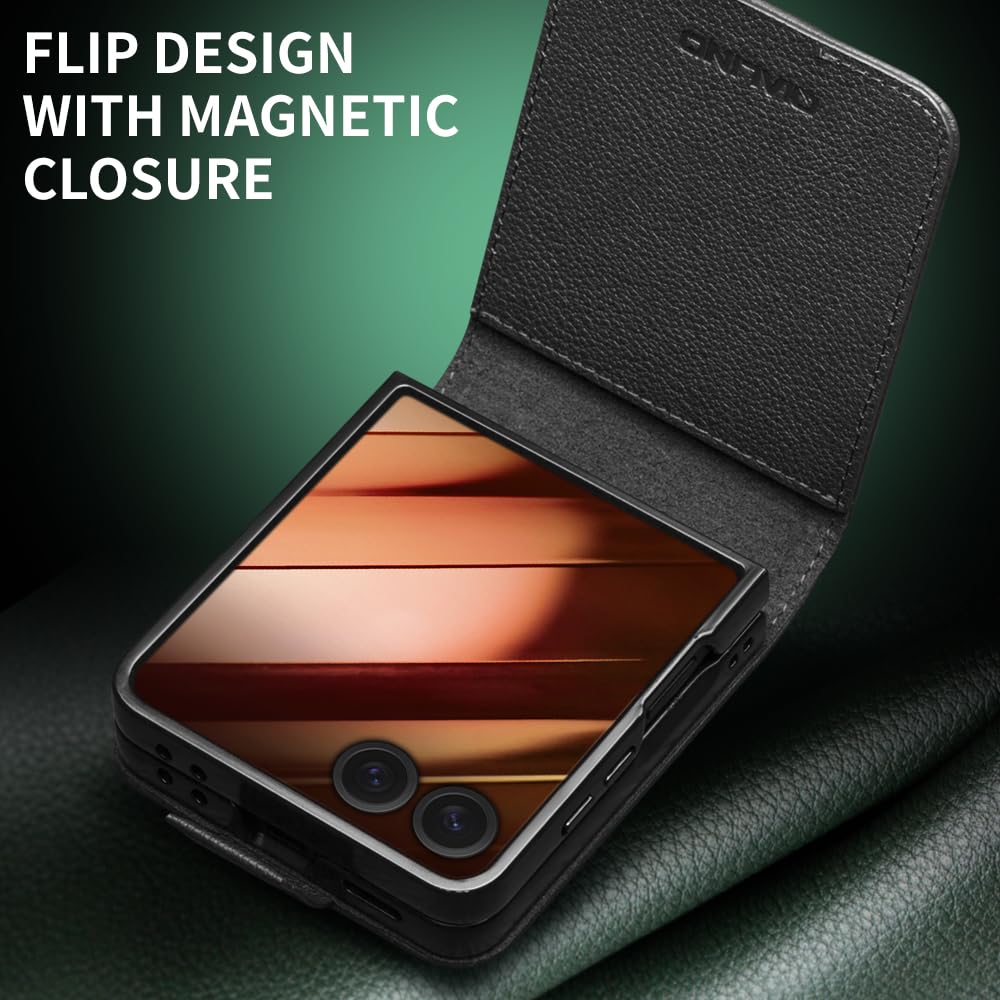 Funda de piel para Samsung Galaxy Z Flip 7 5G Premium de cuero de vaca con cierre magnético para Samsung Z Flip 7 funda (negro2)