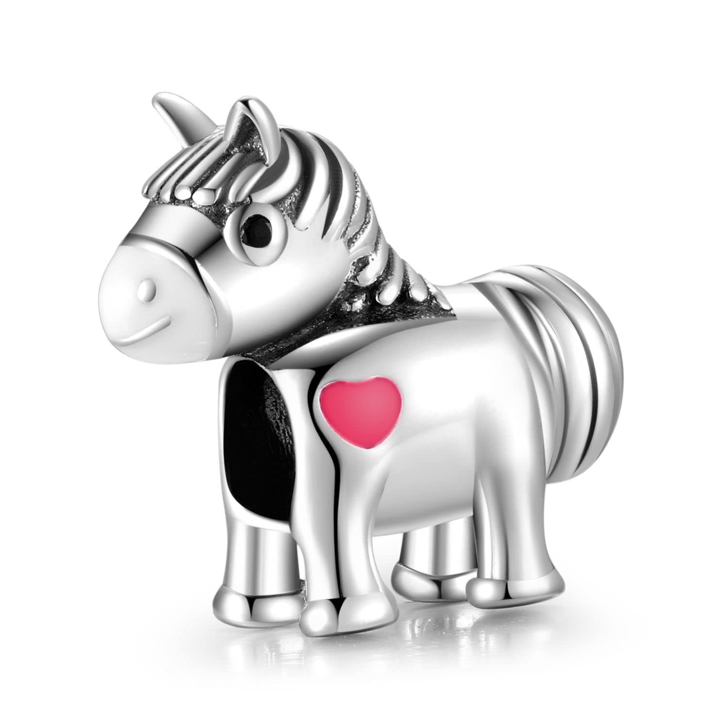 Charm Pony Pferd Herz Tiere 925 Silber – Les Folies für Pandora, Sterling-Silber, Zirkonia