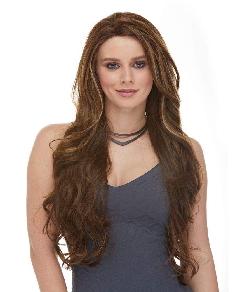 Kim Lace Front Wig Color FS4/30 - Sepia Wigs 26" Long Curly 100% Futura Heat Friendly Synthetic Hair Realistic Hairline Layered 3 oz Avg Cap Bundle MaxWigs Hairloss Booklet