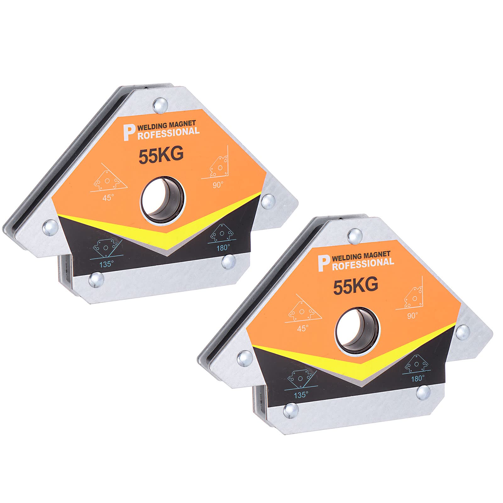HARFINGTON 2pcs Welding Magnetic Arrow Holder, 120LBS 45 90 135 Degree Angle Holding Power Welding Magnet with Hole for Metal Soldering Welding