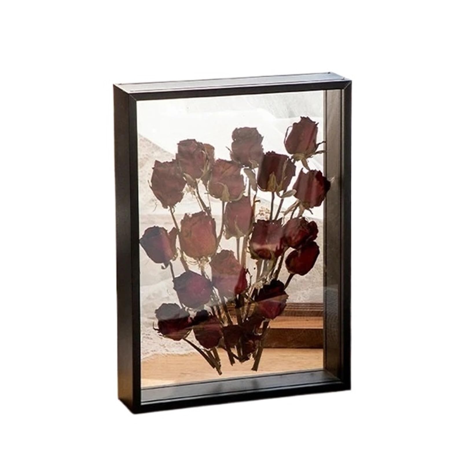 2PCS Deep Transparent Shadow Box Frames Bouquet Display Flower Case For Crafts 3D Picture Memorabilia Memory Wooden Tabletop for Tabletop and Wall(Color 1,8inch)