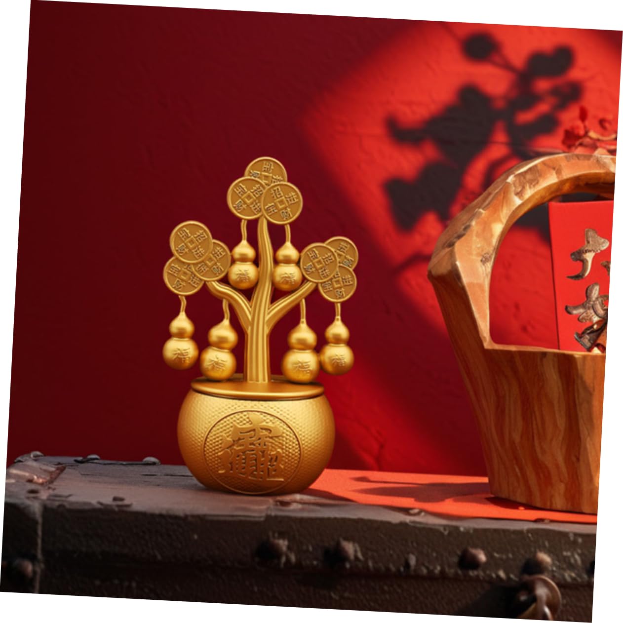 Chinesischer Geldbaum mit Drehfunktion Feng-Shui-Ornament Dekoration für Weinschrank und Eingangsbereich Symbol für Wohlstand und Glück Tischdekoration für Wohnzimmer
