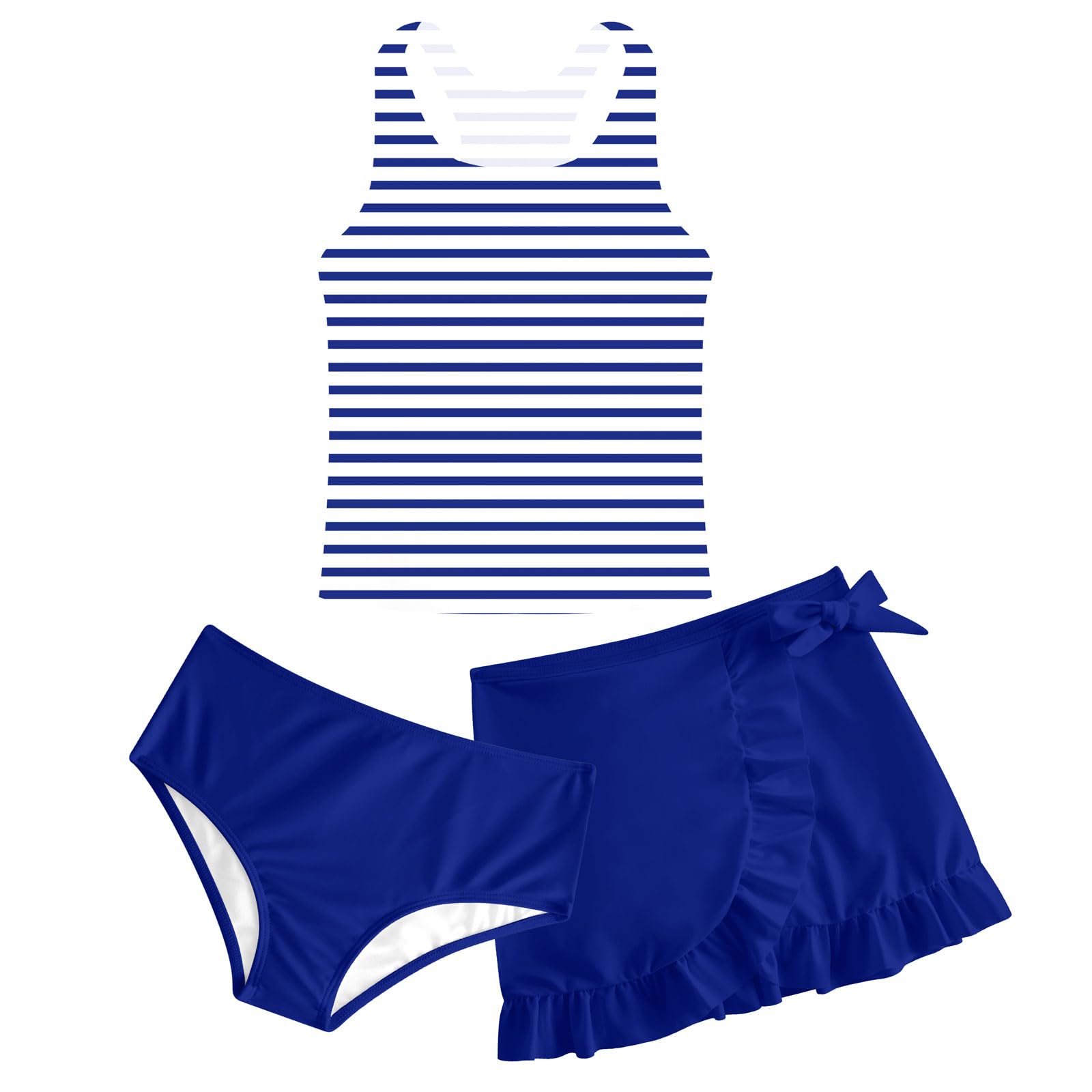 Girls Swimsuits 3 Piece Tankini Bathing Suit Set Cute Bikini Swimwear with Cover Ups Beach Skirt 5-16 Years