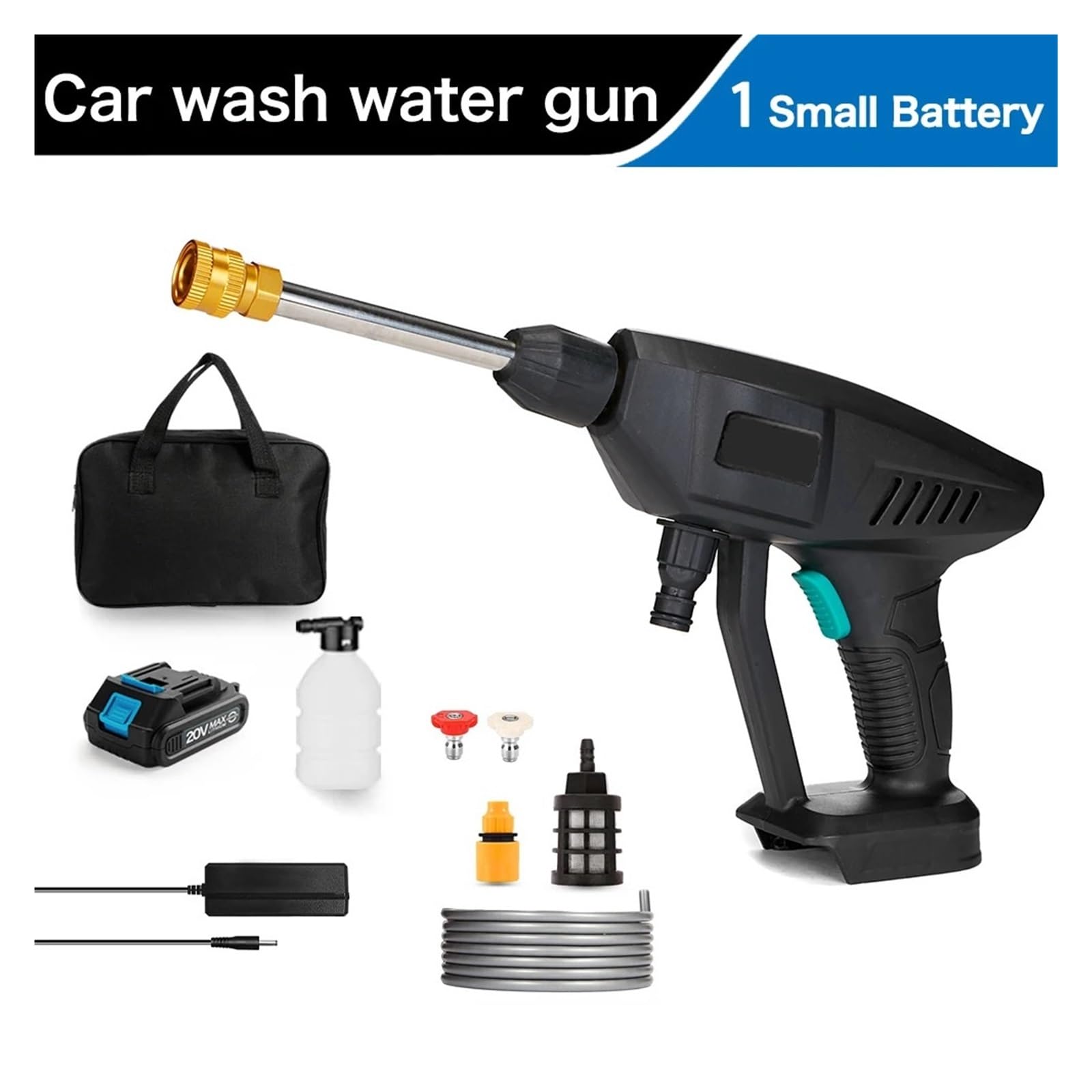 Myjka CiśNieniowa Bezprzewodowy Wysokociśnieniowy Mini Pistolet Do Natryskiwania Wody Do Myjni Samochodowej Przenośny Elektryczny Generator Piany Do Spryskiwaczy Z Akumulatorem 18 V(N One small batter