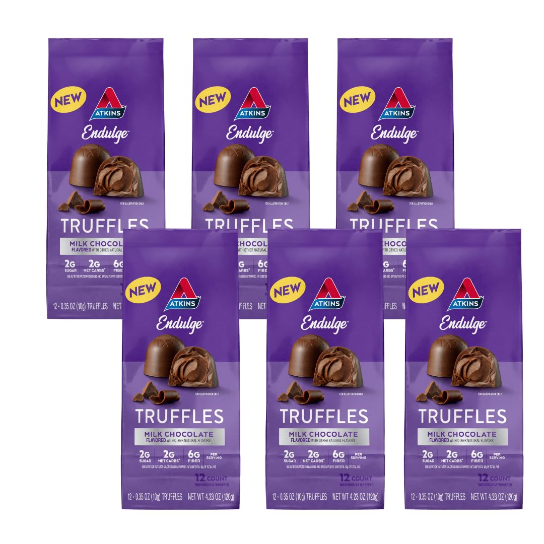 Endulge Milk Chocolate Truffles, Low Sugar, Low Carb, Keto Friendly, 6 pack (12 Truffles each Pack)