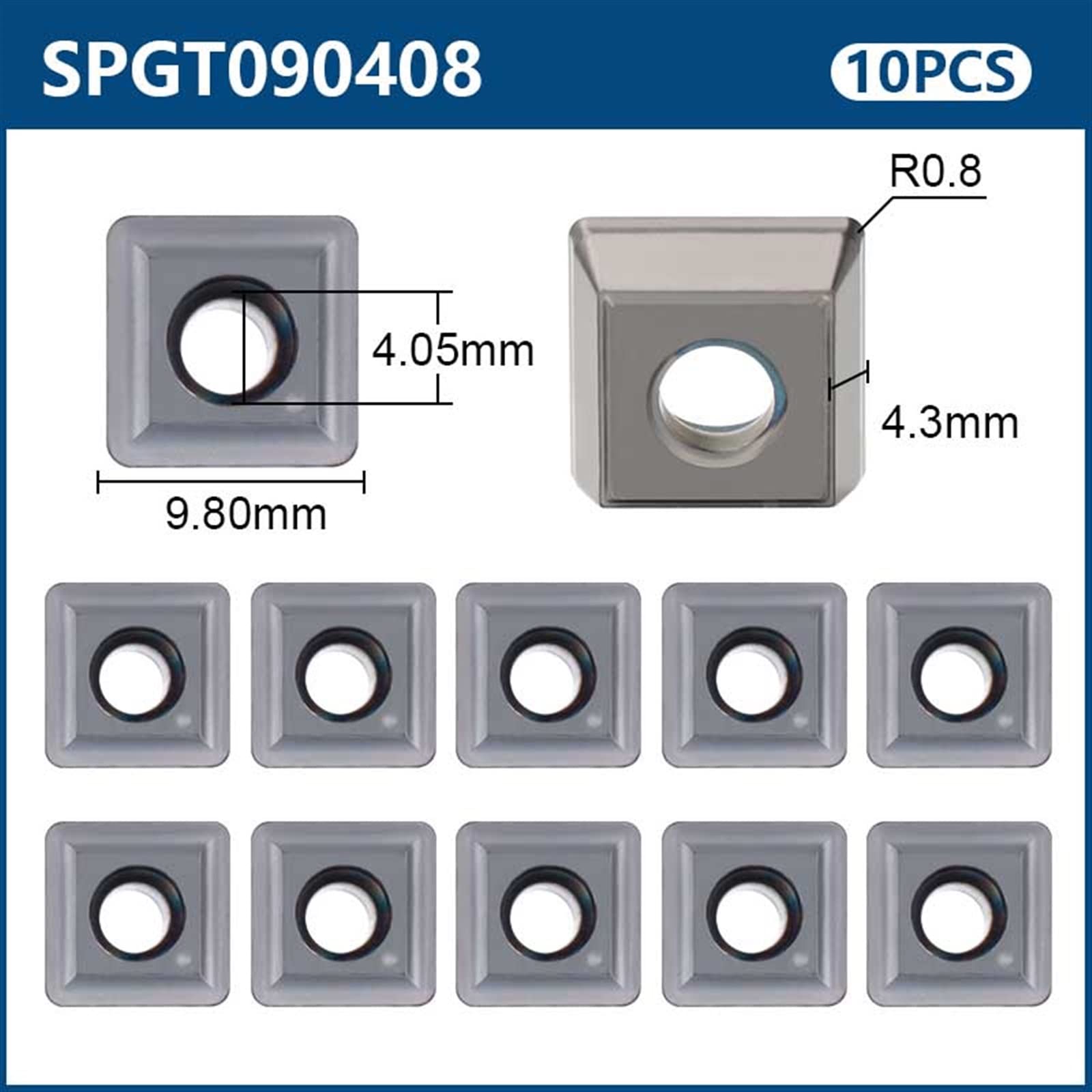 Drill Bit Carbide Insert U Drilling Indexable Drill Insert for Metal Turning Insert 10Pcs(SPGT090408)
