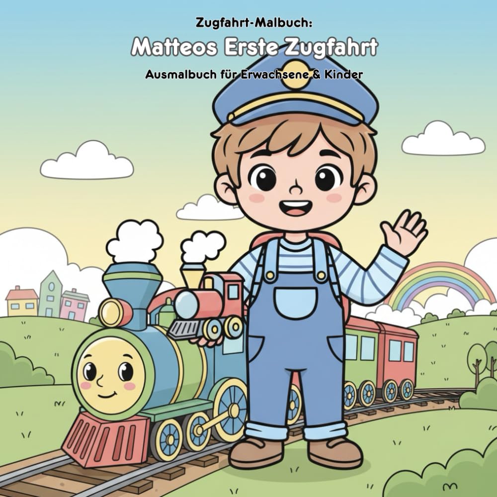 Matteos Erste Zugfahrt: Geschichte und Malbuch: Für Erwachsene & Kinder: 36 Ausmalbilder im Großformat 21.59 x 21.59 cm – Große Motive für kleine Künstler