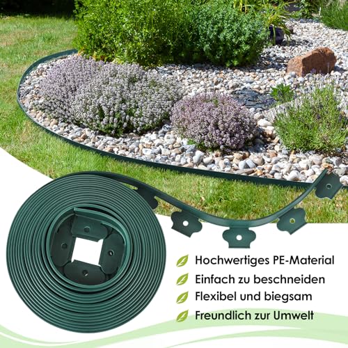 HENGMEI Rasenkante 10m Metall - 14cm Hoch Verzinkte Beetumrandung Flexible Mähkante