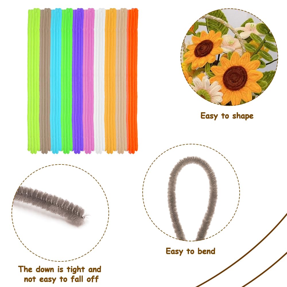 Aoyswuz 300 Pieces 30 cm Chenille Wire Pipe Cleaners 10 Color Mix Tinsel Pipe Cleaners, Pipe Cleaner Crafts for Manual DIY(10 Colors) - Image 3
