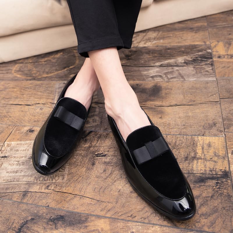Men's Velvet Patent Leather Slip-on Dress Shoes Business and Parties Formal Events Smoking Slippers Loafers4