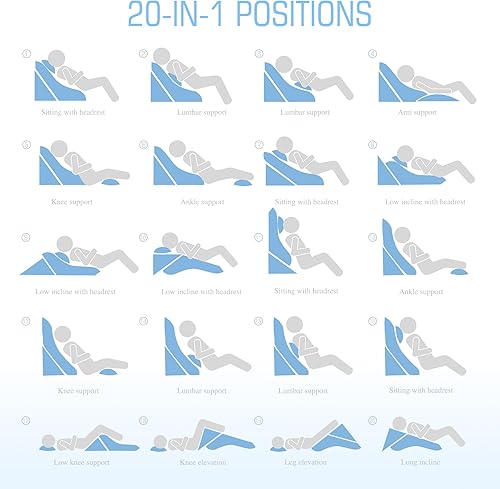 Miniatura 4 de 3 almohadas de cuña de cama para dormir, almohada de espuma viscoelástica ajustable 20 en 1 para aliviar el dolor de espalda y piernas, almohada de
