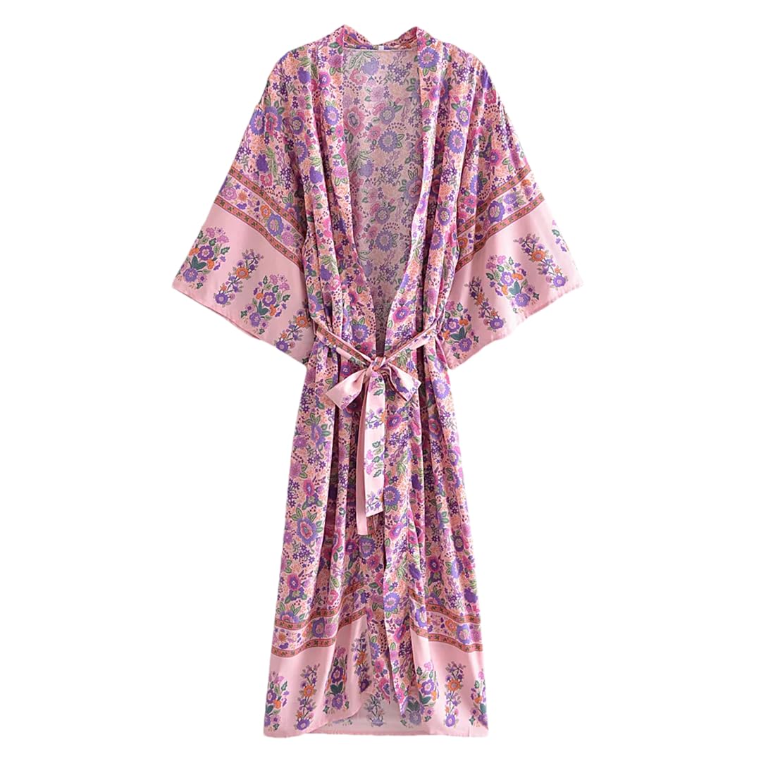 Disimlarl Kimono da donna con stampa bohémien, scollo a V, maniche a pipistrello, maxi abito da spiaggia