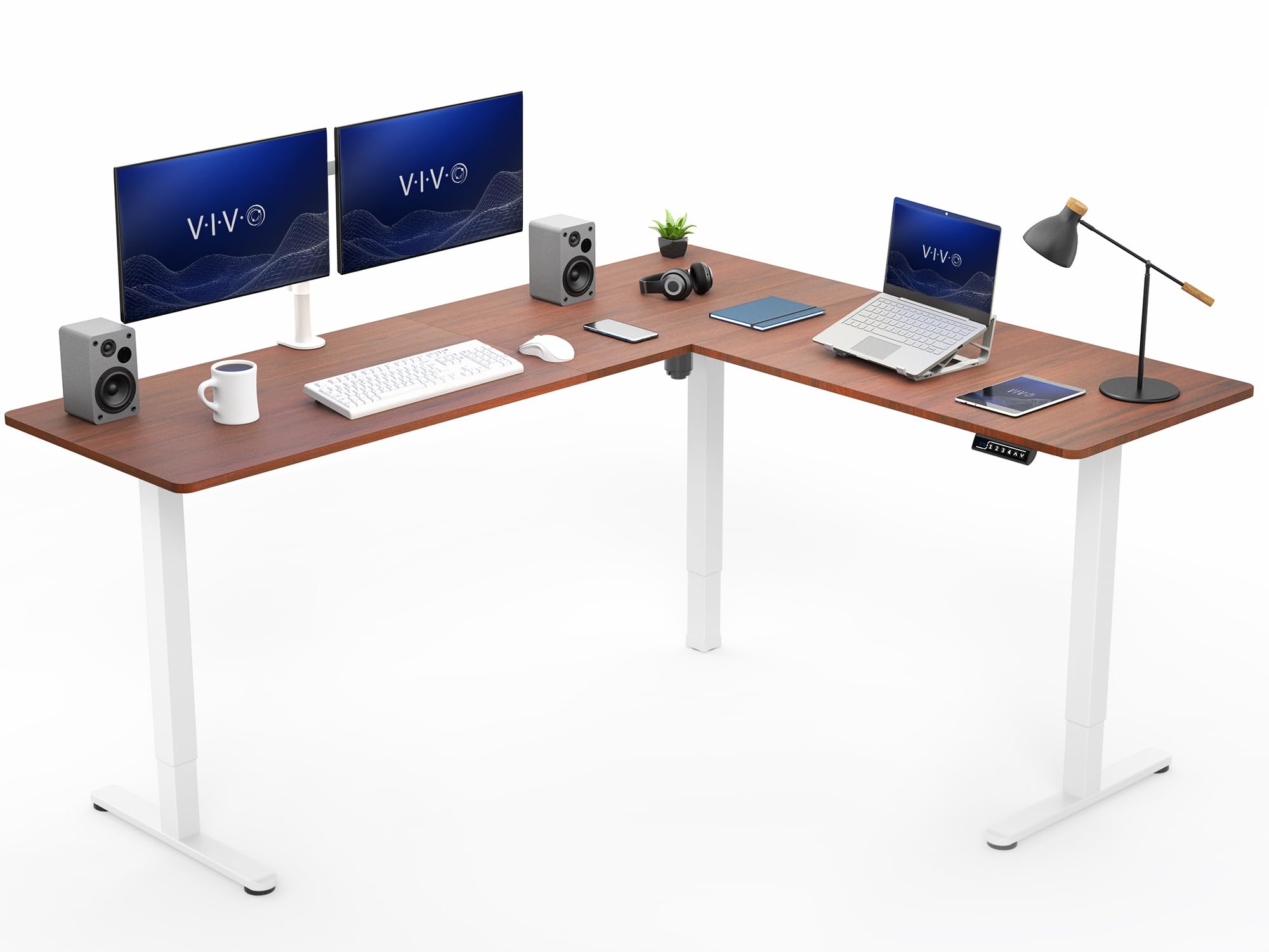 VIVO Dark Walnut 75 x 63 in Corner Standing Desk, DESK-E3CTWD-75