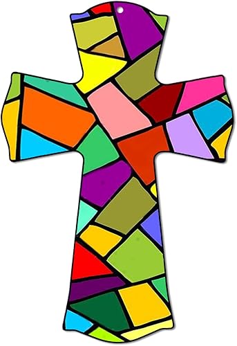 CALUOHO Decoración de pared de cruz floral pintada a mano, decoración de pared cruzada de madera, crucifijo mexicano para hogar, habitación,