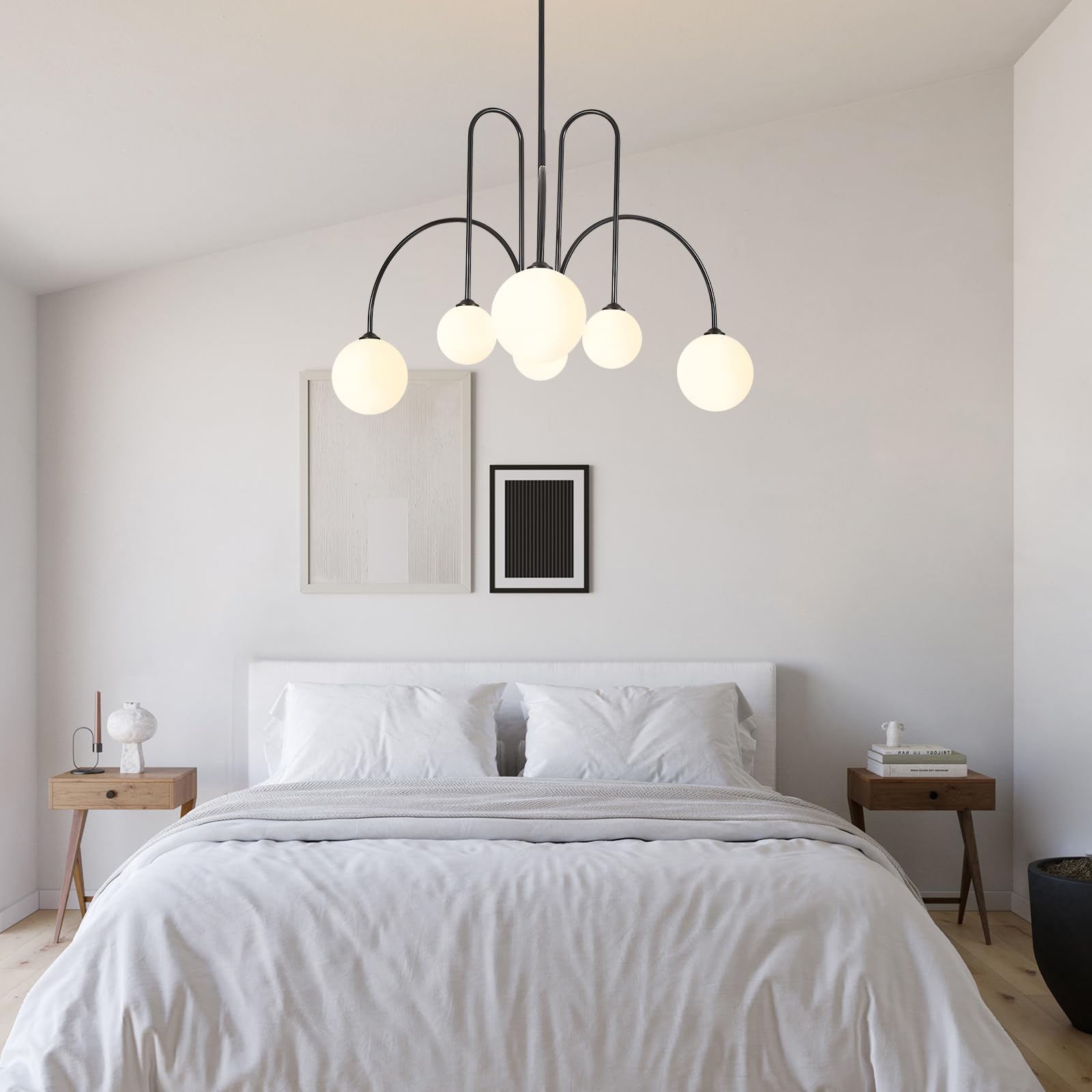 KCO Lighting Lampadario Sfere Soggiorno, Lampadario Sputnik 6 luci nero con Sfere in Vetro, Design Moderno per Sala da Pranzo, Camera da Letto, Ingresso e Cucina