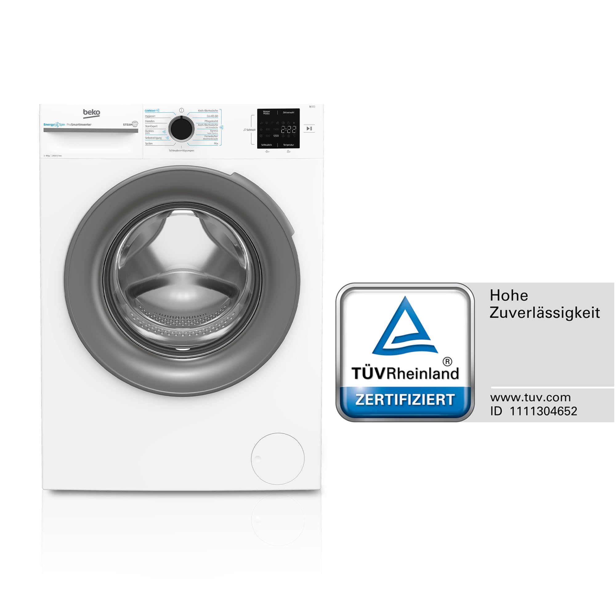 Beko BM3WFU4841W1 Waschmaschine Frontlader 8 kg 1400 U/min SteamCure Dampffunktion Weiß