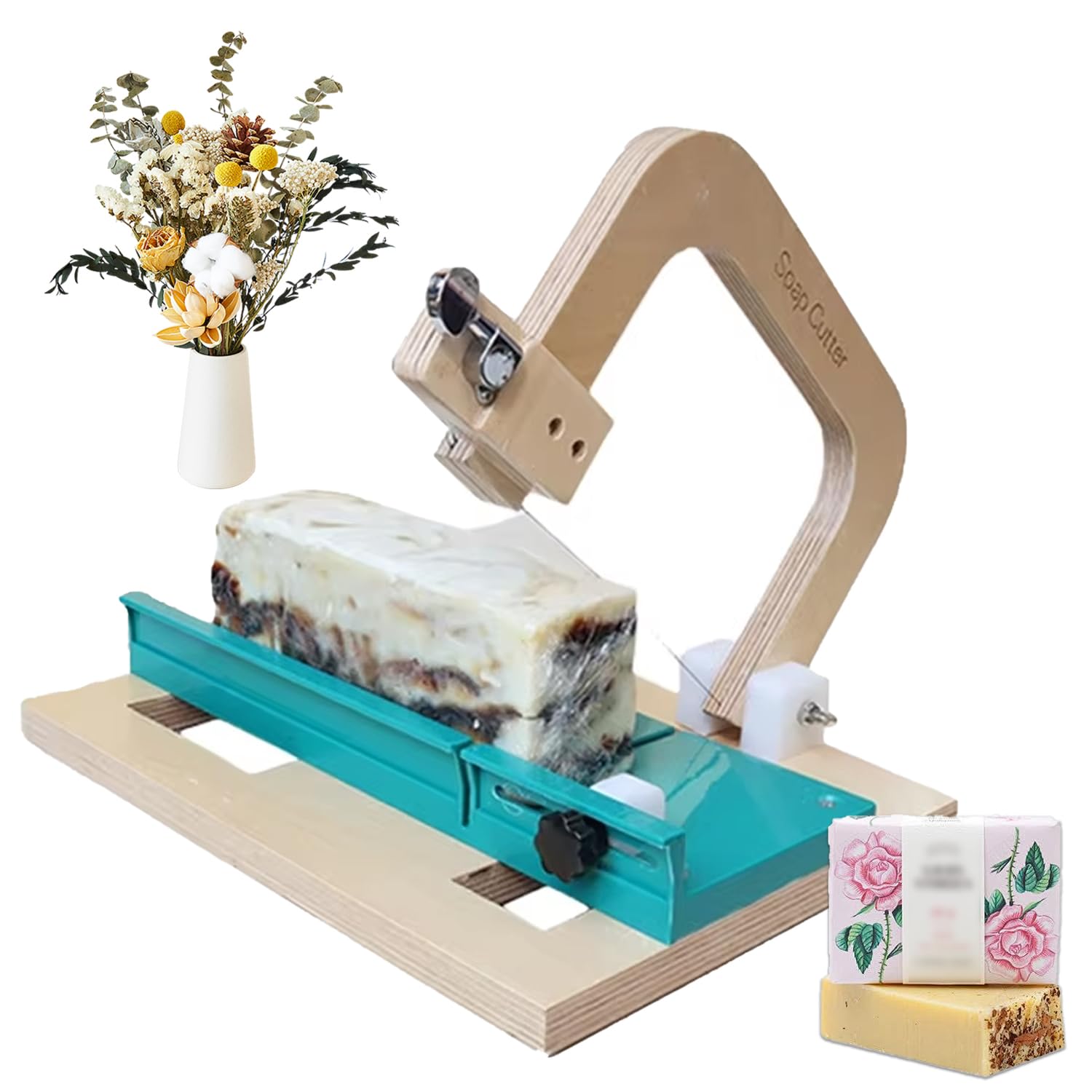 Cortador de jabón de Madera, Herramienta de Corte para jabón con Alambre de Corte Ajustable, Kit para Hacer jabón, Cortador de jabón Artesanal para jabón casero.