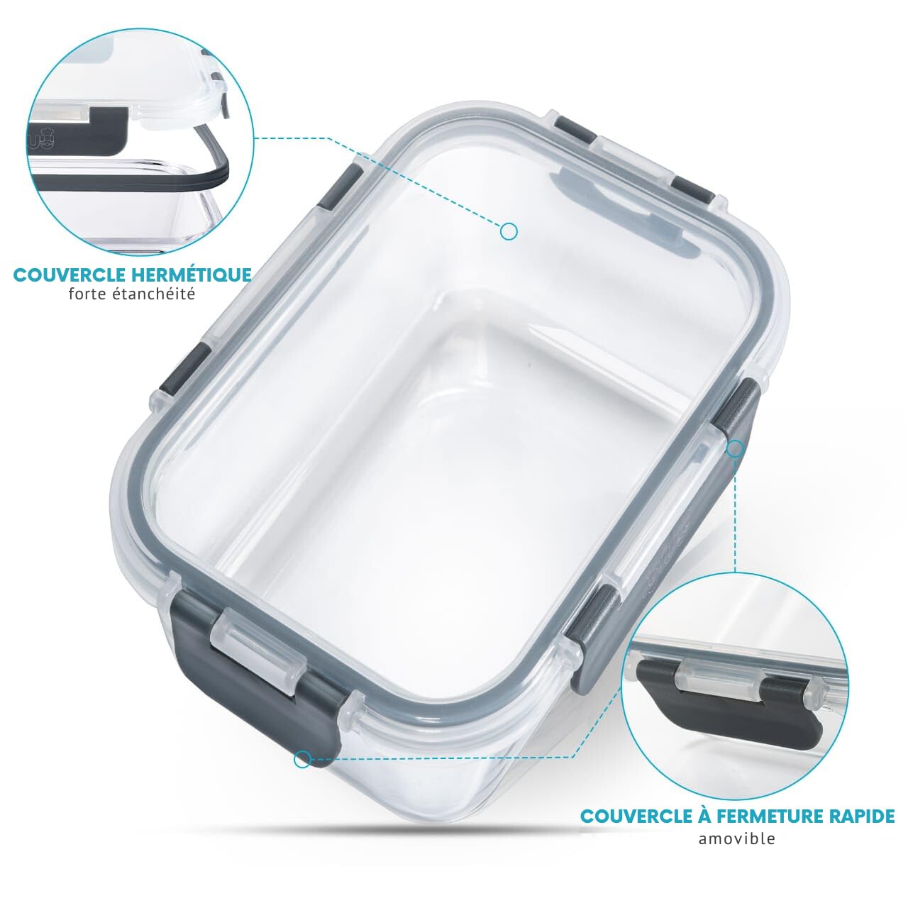 Igluu Meal Prep Boîtes Repas en Verre (Lot de 10) – Couvercle hermétique et sans BPA – Compatibles micro-ondes, four, congélateur et lave-vaisselle – 370 ml et 1050 ml - Verre Borosilicate