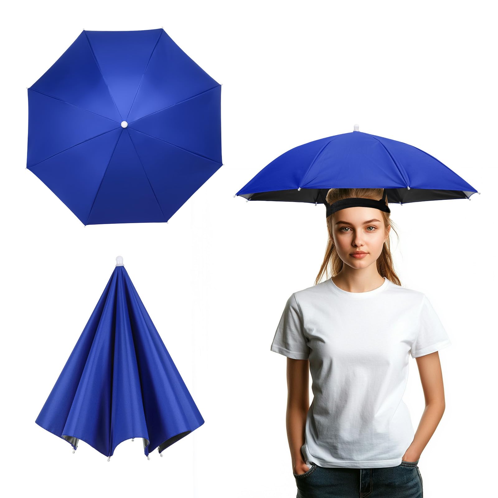 YELARXI Umbrella Hat, Fishing Hat Hands Free Waterproof Adjustable Sun Rain Cap Hat with Elastic Band Fit for Women Men Fishing Camping Gardening Beach Sunshade Outdoor(Sapphire Blue)