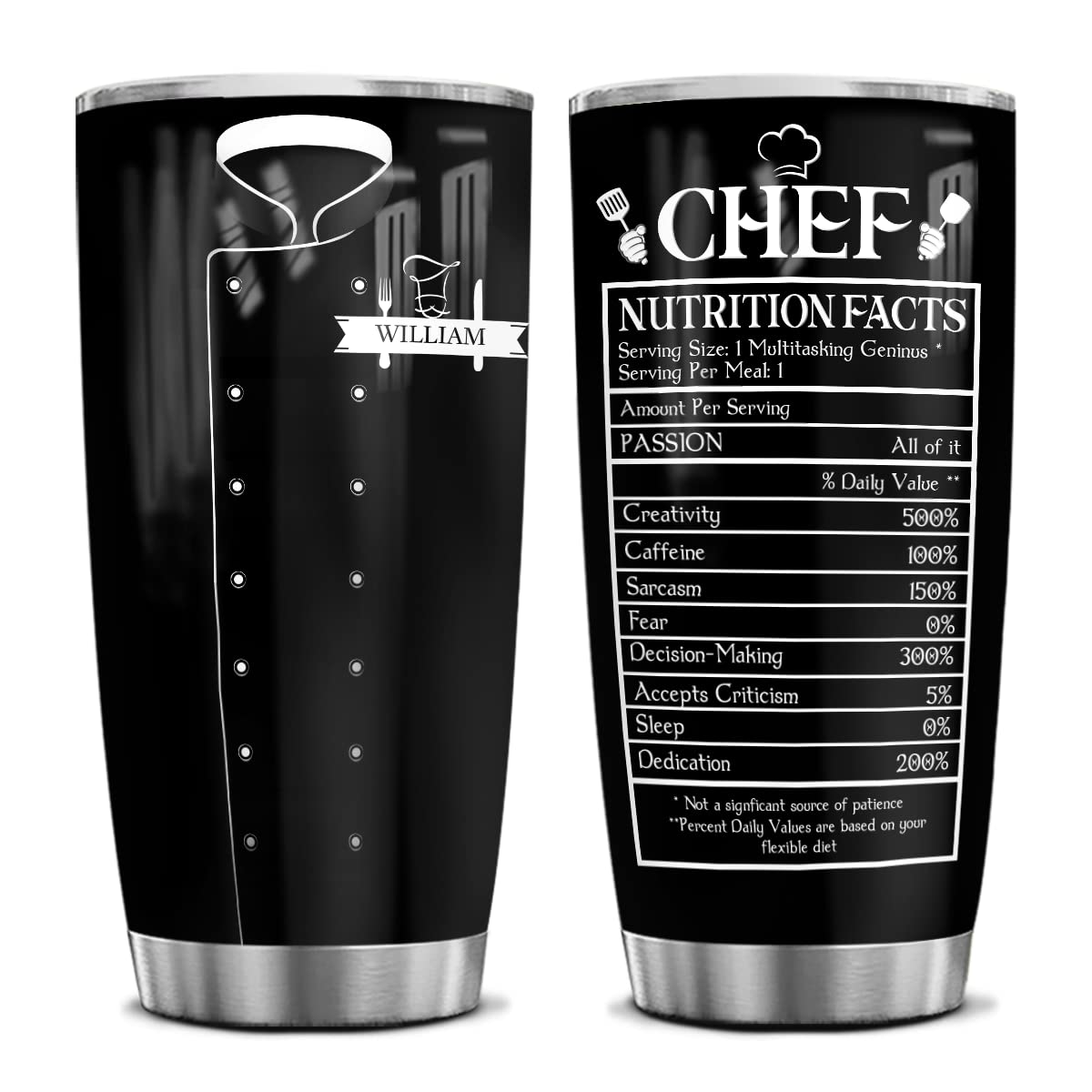 wowcugi Personalized Chef Gifts For Women Men Chef Tumbler 20oz 30oz Chefs Nutrition Facts Stainless Steel Insulated Tumblers Coffee Travel Mug With Lid
