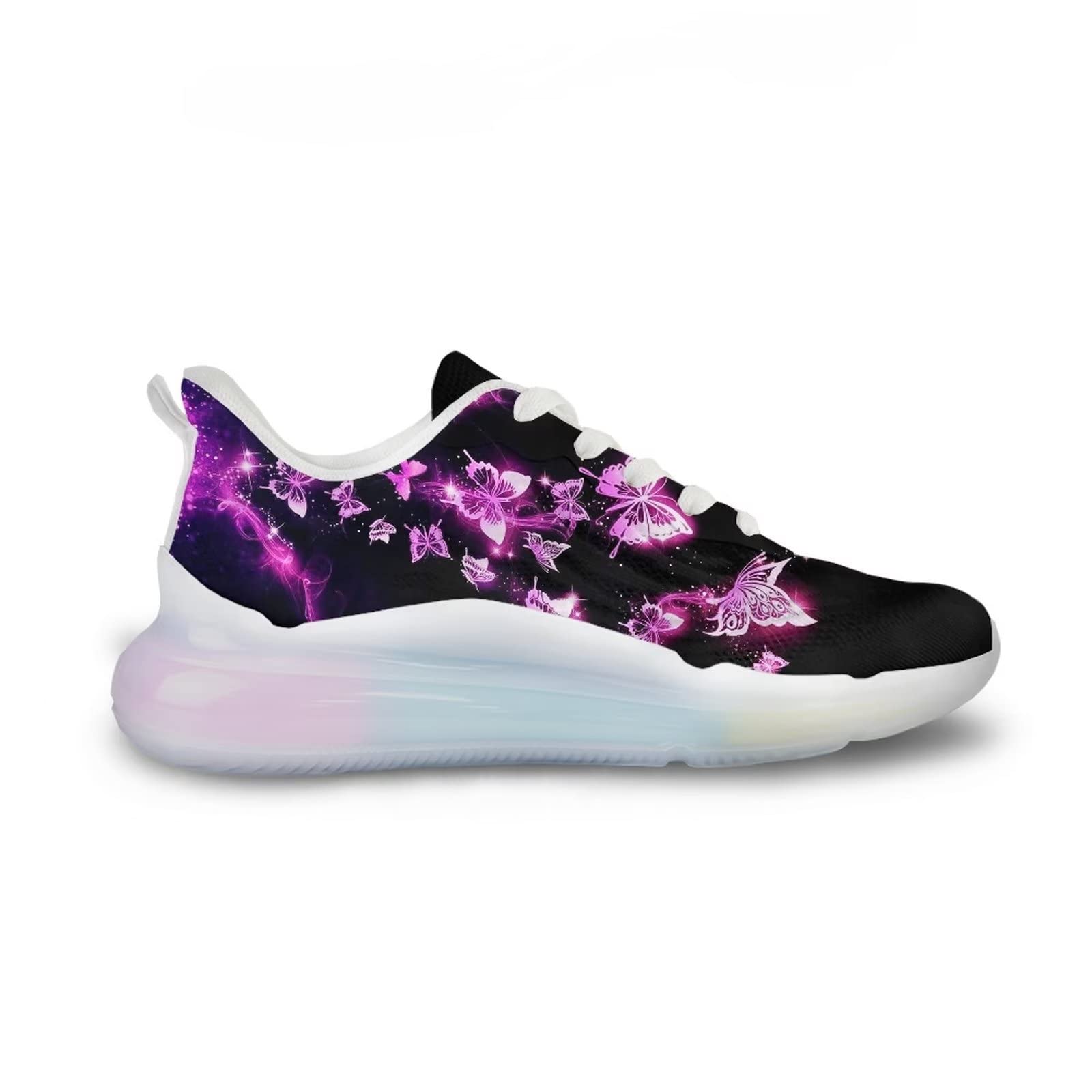 Scarpe da ginnastica da donna, da corsa, in rete, da palestra, da passeggio, Farfalla viola., 40 EU