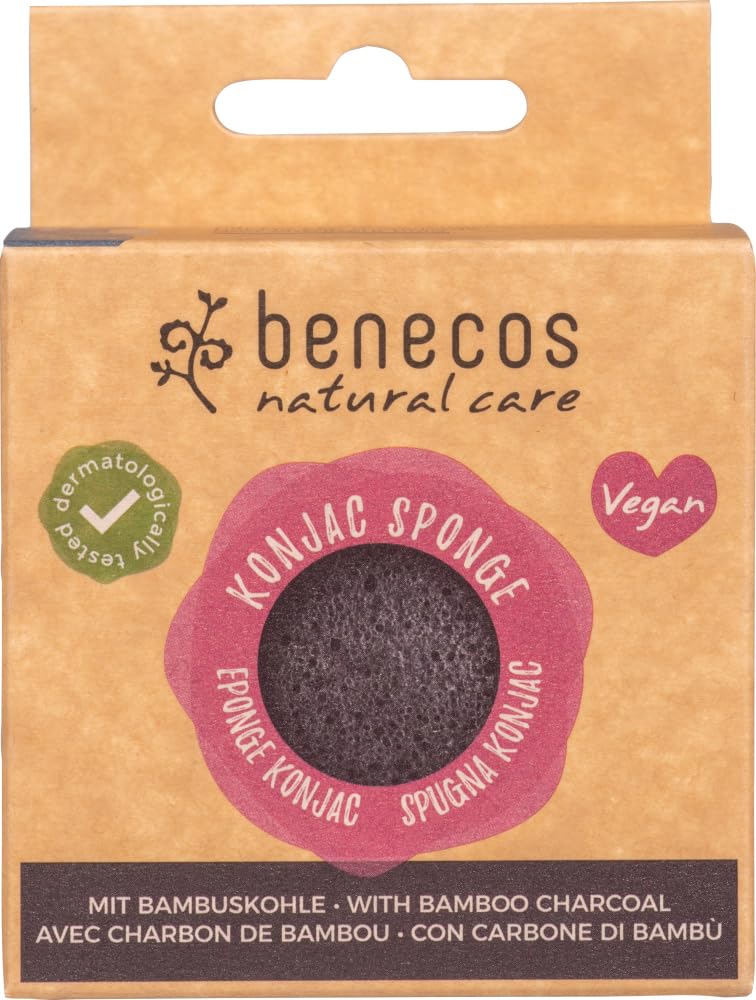Benecos Natural Cosmetics - Konjac Sponge - Black Bamboo - 100% Biodegradable