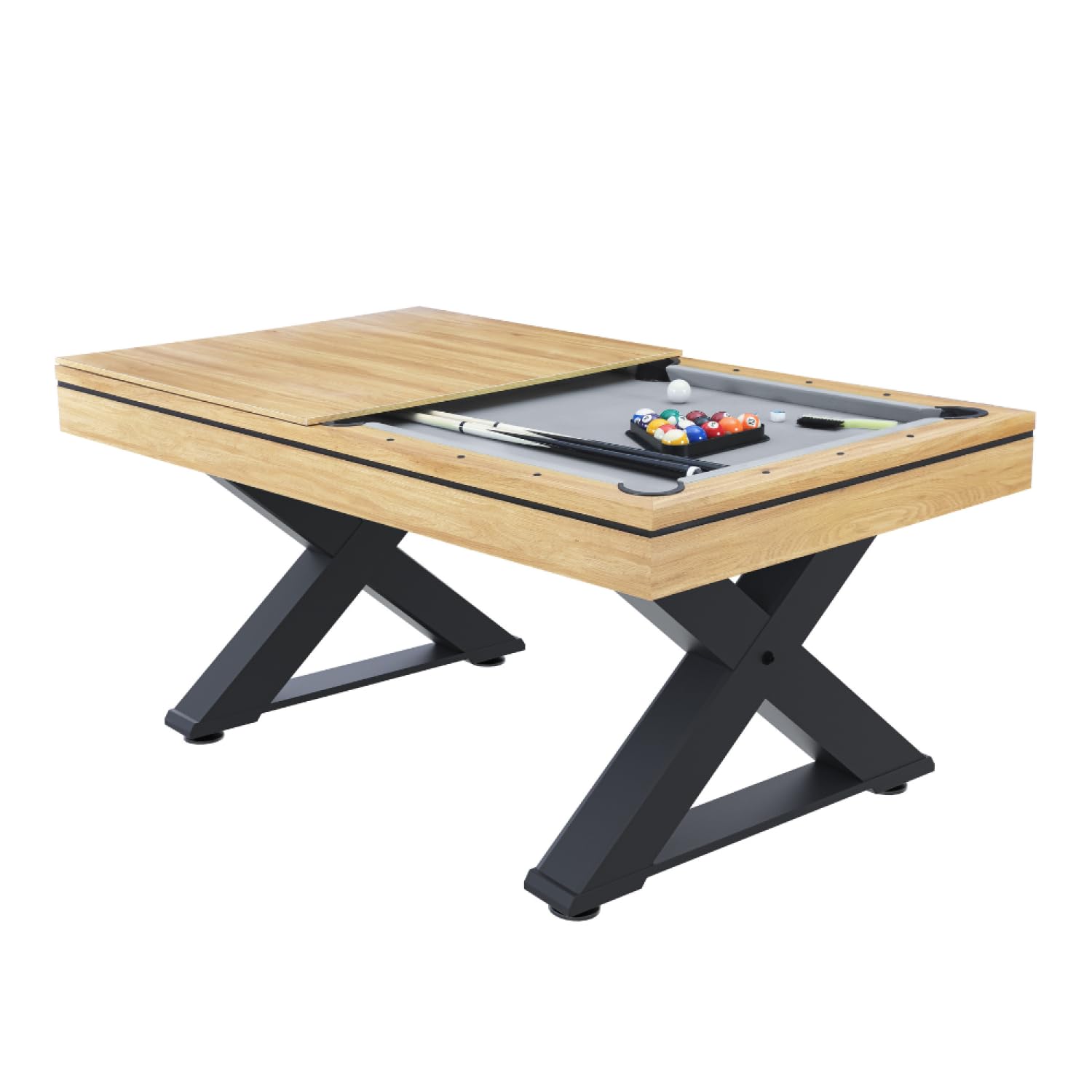 CONCEPT USINE | Table Multi-Jeux 3 en 1 Billard et Ping-Pong Texas + Accessoires | Design Moderne Bois Naturel | Table de Jeu ou Repas Salle à Manger | Matériaux de Qualité | en Famille ou Entre Amis