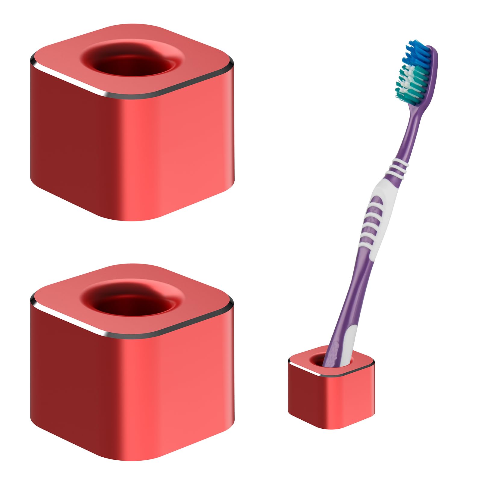 Linkidea 2 Pack Mini Toothbrush Holder, Aluminum Tooth Brush Razor Stand for Bathroom Vanity Countertop, Office Pencil Organizer (Red)