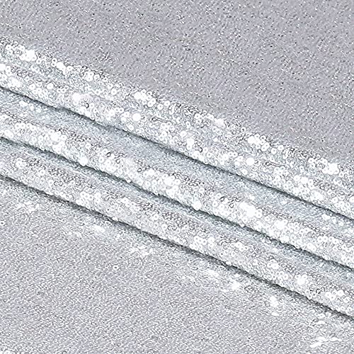 Image of B-COOL Silver Sequin Tablecloth Decorations - 120 Inch Sparkly Table Fabric for Holiday Feast Birthday Celebration Anniversary Party