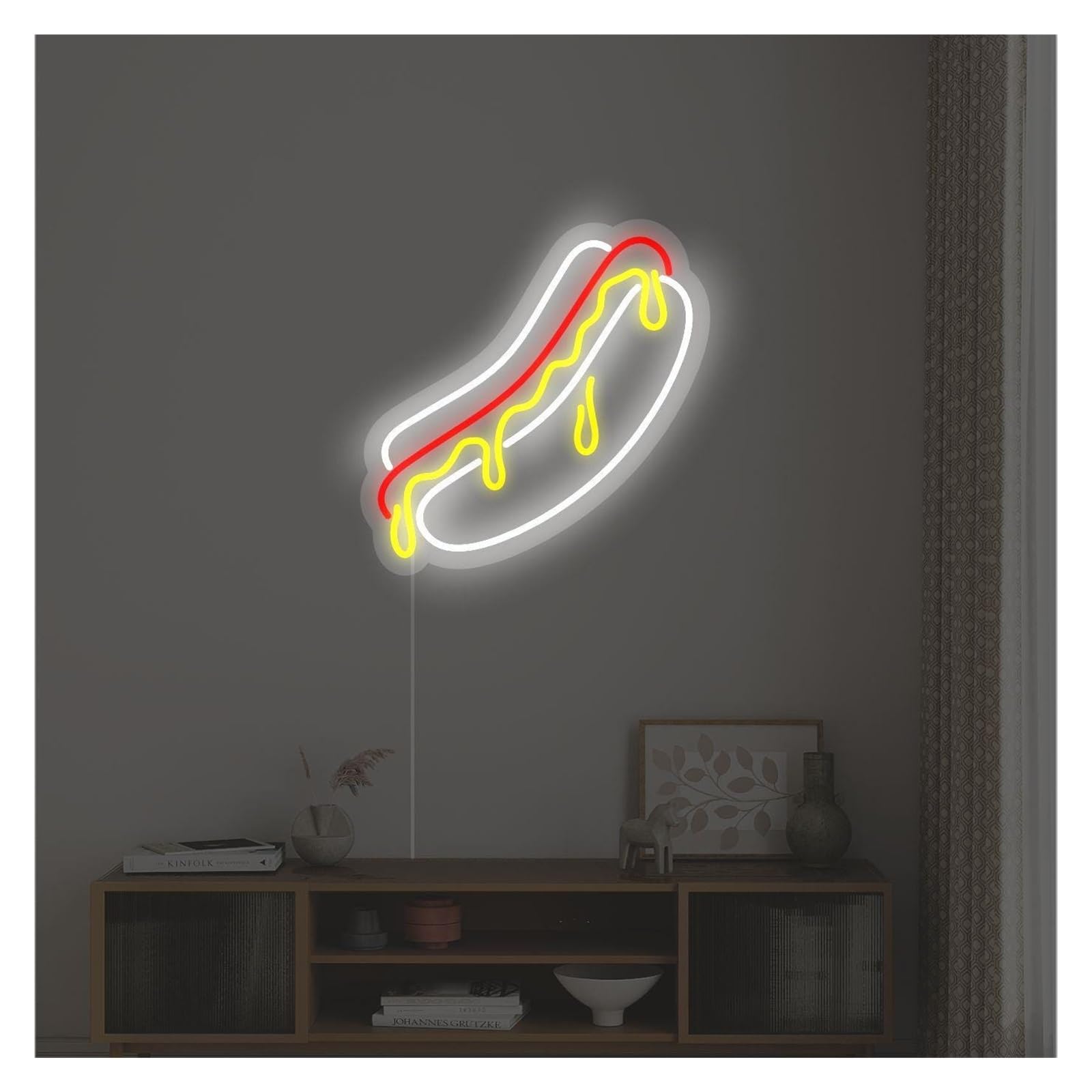 SHOUXI Sign Lamp Melting Hot Dog Neon Sign, Suitable for Fast Food Shop Decor with Brightness Adjustable 35cmx36cm