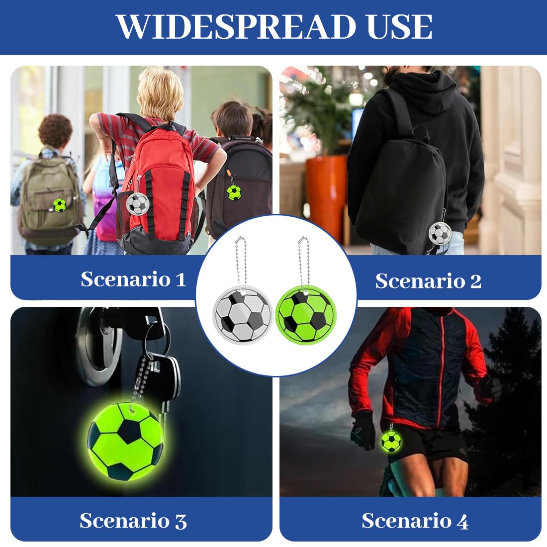 Pezzi Portachiavi Calcio Riflettente per Bambini, Gadget Compleanno e Sicurezza Notturna, Ciondoli Pallone Durevoli per Zaini