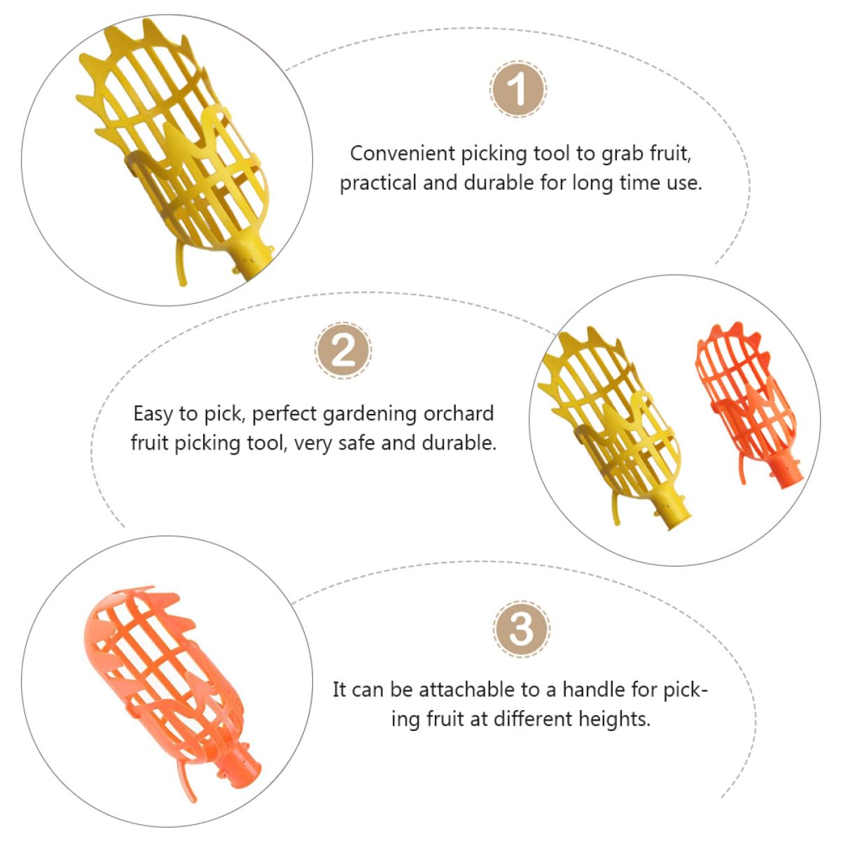 YARNOW 6pièces Outil De Cueillette De Fruits Plastique Cueilleur à Manche pour Fruits Tête Orange Tête Jaune