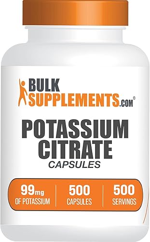 BulkSupplements.com Cápsulas de citrato de potasio, suplemento de potasio, citrato de potasio 99 mg - Suplemento de citrato de potasio, píldoras de