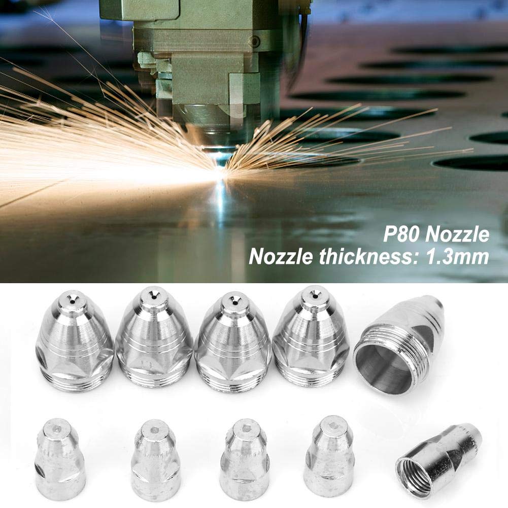 Nozzle, 10pcs P-80 Plasma Cutting Consumable Cutter Torch Nozzle Tips Electrode (1.3mm Nozzle+Electrode)
