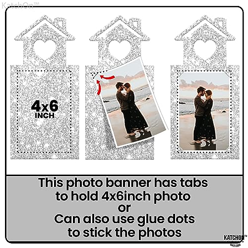 Image of KatchOn, Silver Glitter Engaged Photo Banner - 2 String, 10 Feet, No DIY | Silver Engagement Party Decorations | Engagement Photo Banner for Bachelorette Party Decorations | She Said Yes Decorations