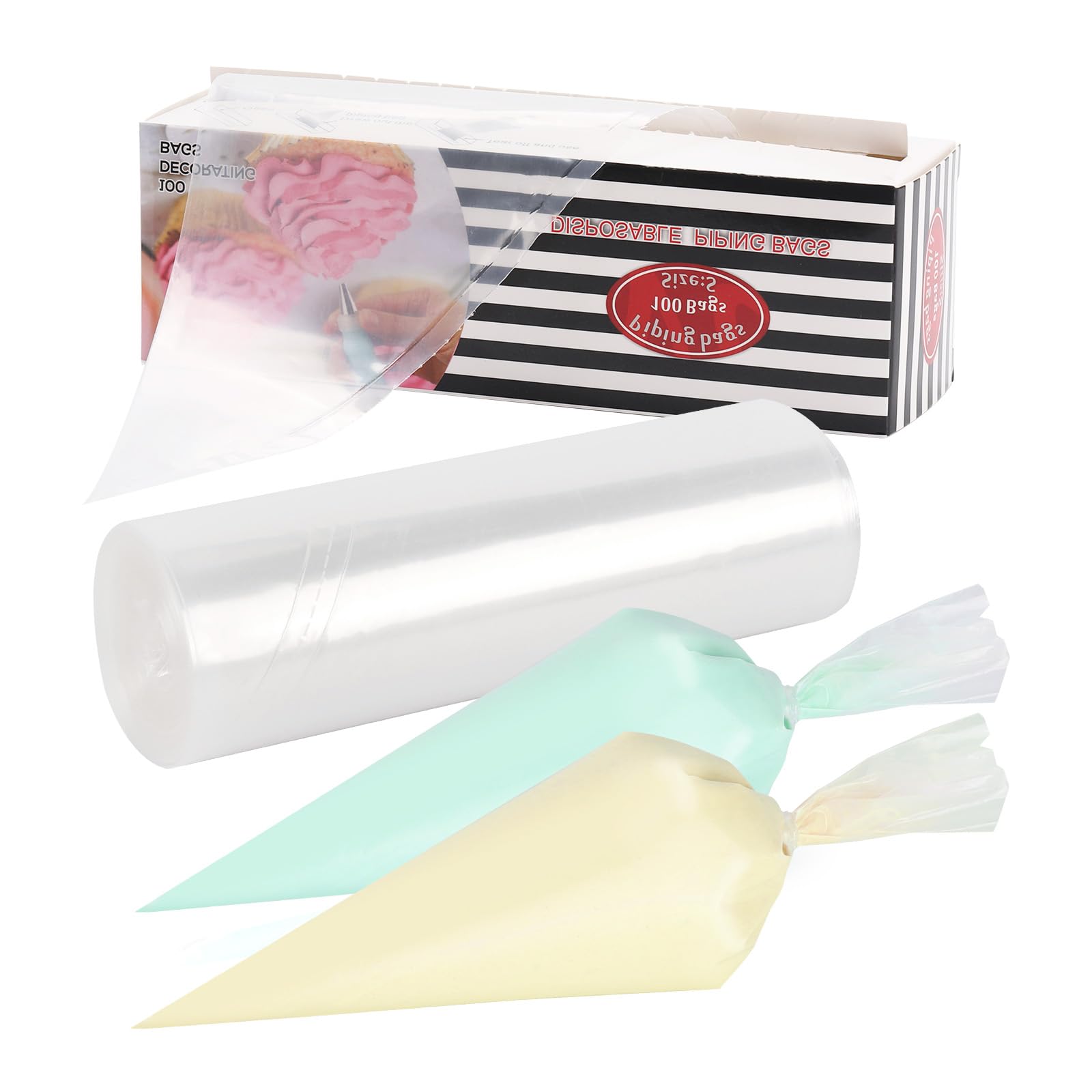 100 Pcs Disposable Icing Piping Bags, 10 Inch Clear Plastic Pastry Bags for Cake Cupcake Dessert Cookies Decoration (16x25cm)