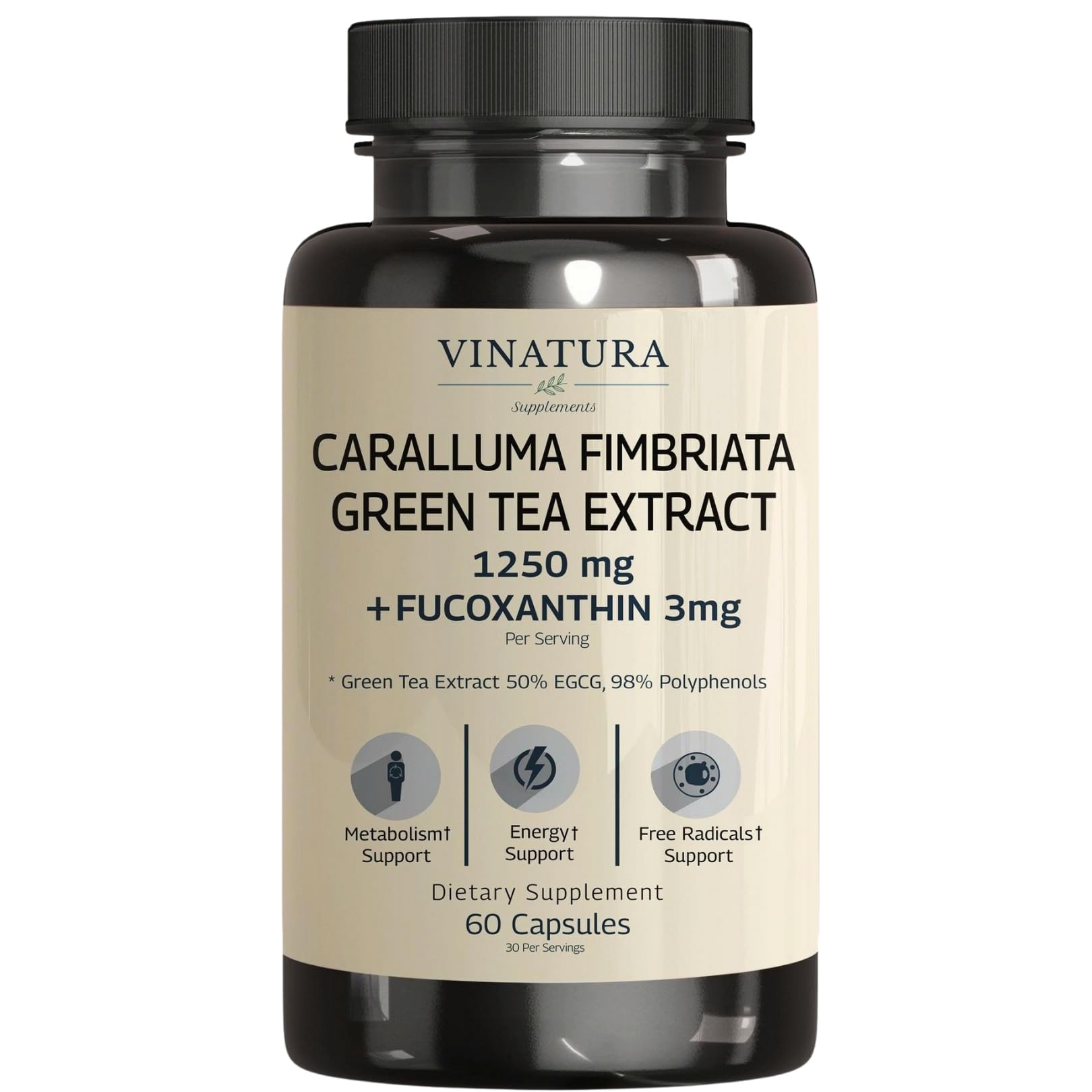 Sponsored Ad - VINATURA Caralluma Fimbriata, EGCG 45% Extract 1250mg + Fucoxanthin 3mg per Serving *USA Made & Tested* for Immune Support, Energy and Mental Focus - 60 Capsules 30 Servings