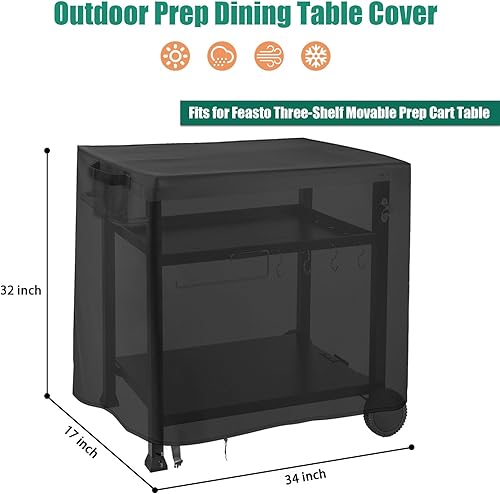 Miniatura 2 de Feasto - Funda para carrito de comedor al aire libre de 34 pulgadas, con tres estantes movibles, para preparación de alimentos y carrito de trabajo,