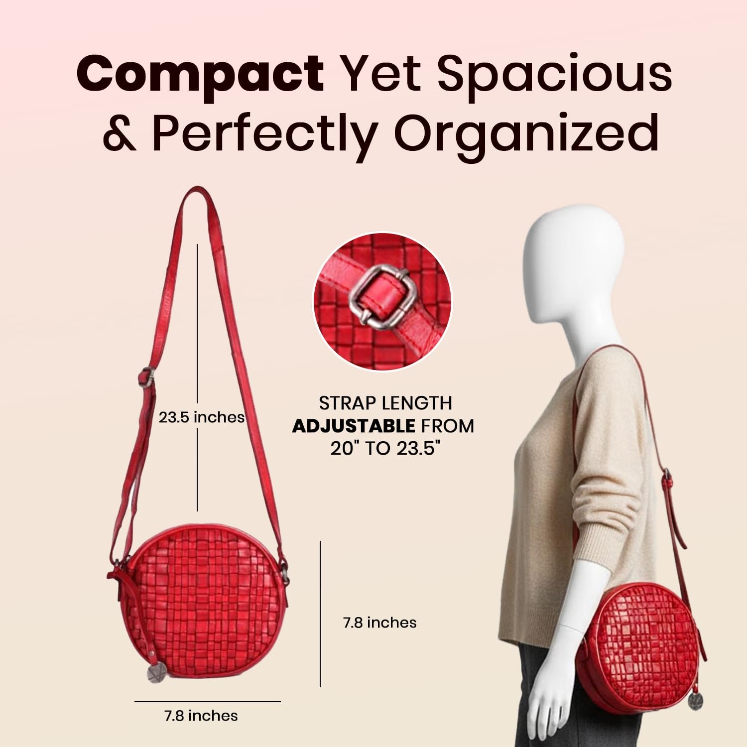 Genuine Leather Round Crossbody Bags For Women, Sling Bag For Women Crossbody Purse Trendy Casual - Image 2