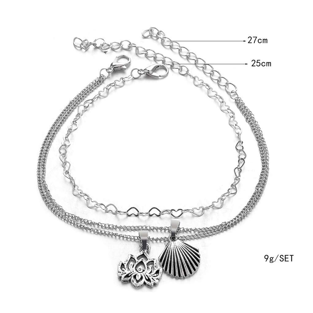 para Ella, Tobillera para Mujer, Tobilleras De Varias Capas, Tobilleras Vintage con Conchas De Loto para Mujer, Tobilleras En Capas, Pulsera para El Pie, Joyerí,