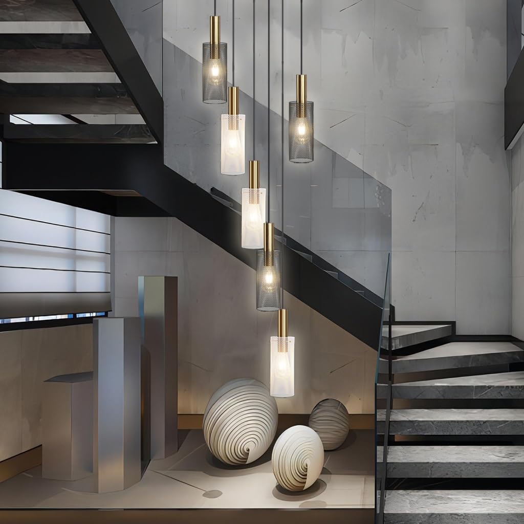 PCXEHUYP Industrial Black Cage Pendant Light for Walkway Staircase Adjustable Height Chandelier with Metal Lampshade Perfect Living Room Villa Kitchen Island and Restaurant Ceiling Lighting